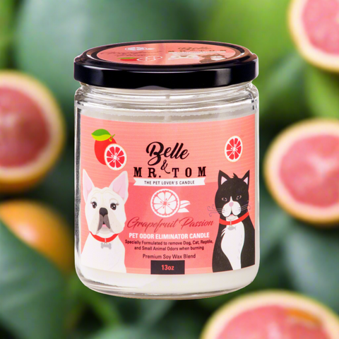 *Grapefruit Passion: Belle & Mr. Tom Pet Odor Eliminator Candle (13oz Jar)