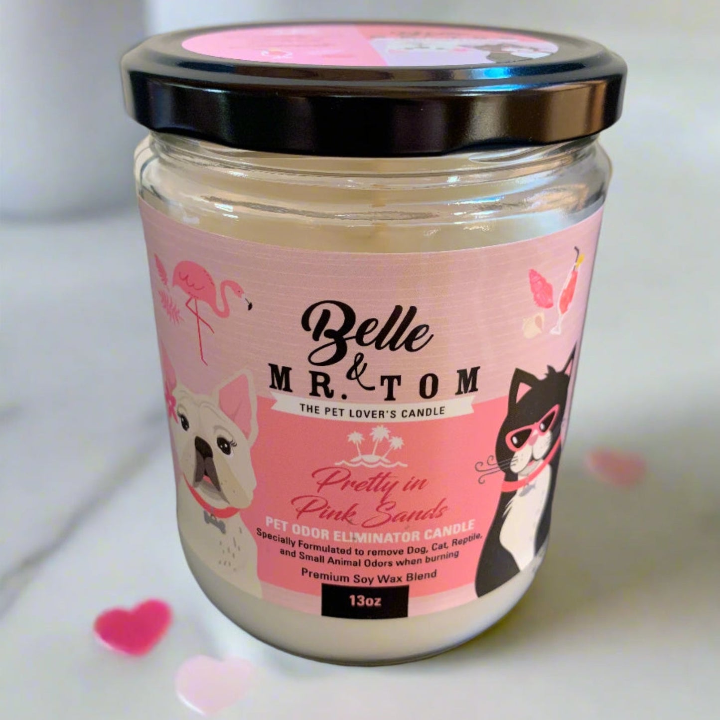 *Pretty in Pink Sands: Belle & Mr. Tom Pet Odor Eliminator Candle (13oz Jar)