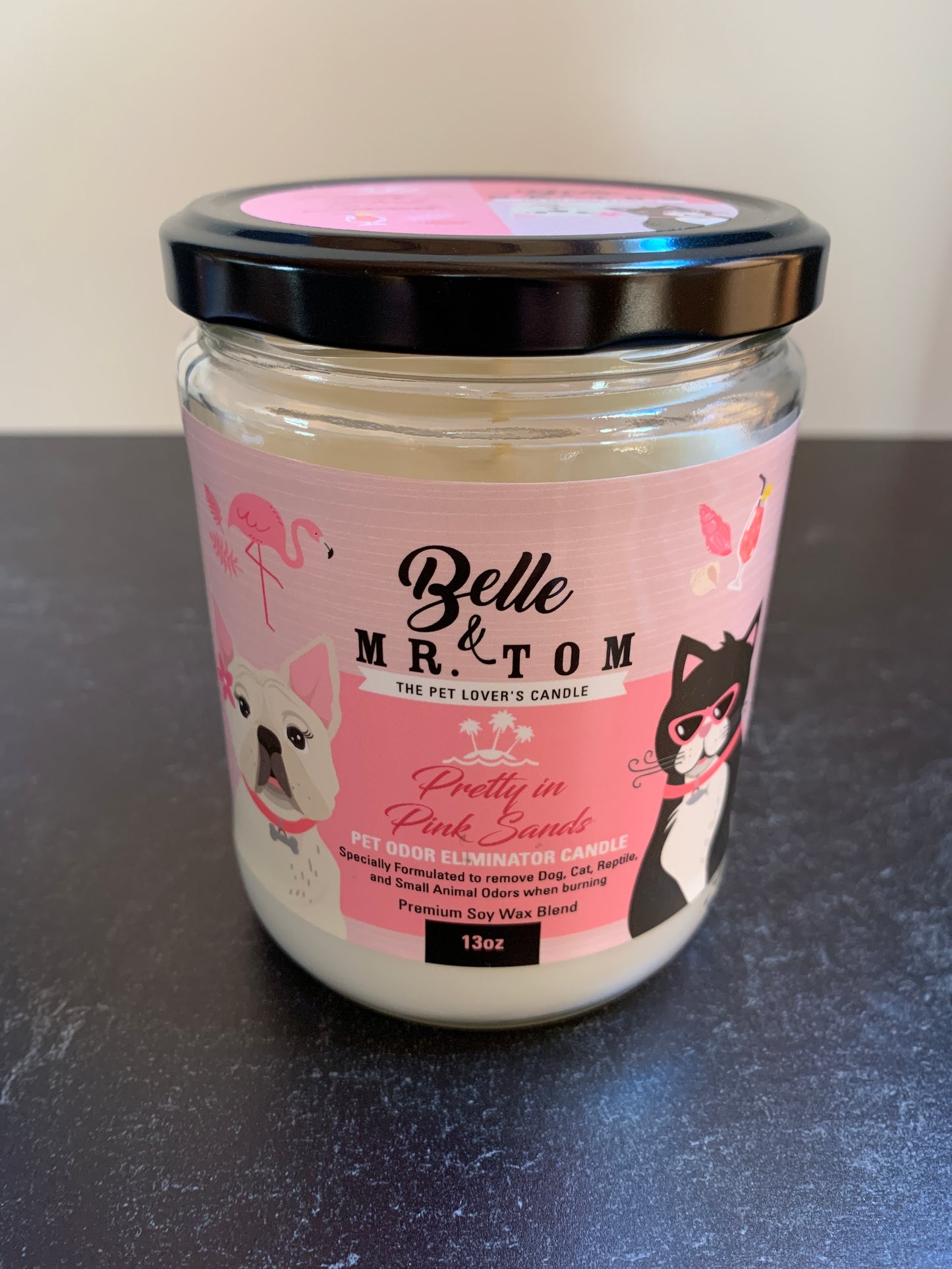 *Pretty in Pink Sands: Belle & Mr. Tom Pet Odor Eliminator Candle (13oz Jar)