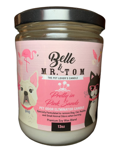 *Pretty in Pink Sands: Belle & Mr. Tom Pet Odor Eliminator Candle (13oz Jar)