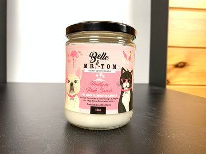 *Pretty in Pink Sands: Belle & Mr. Tom Pet Odor Eliminator Candle (13oz Jar)