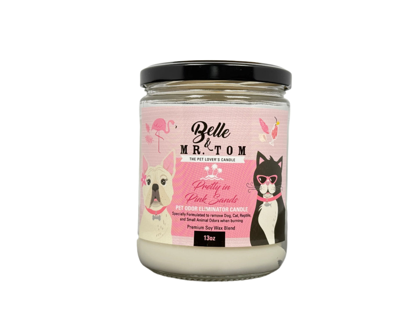 *Pretty in Pink Sands: Belle & Mr. Tom Pet Odor Eliminator Candle (13oz Jar)