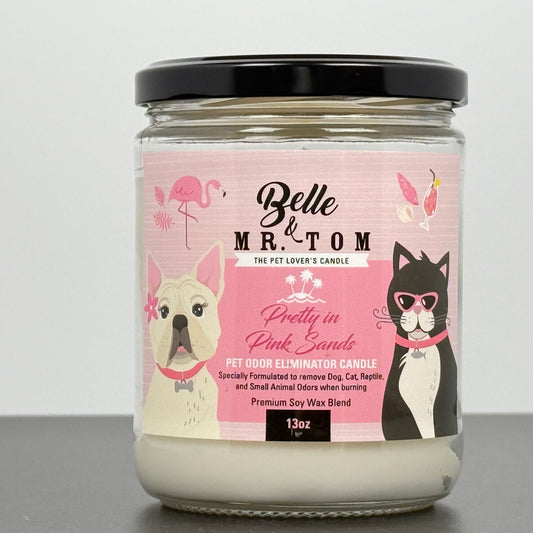 *Pretty in Pink Sands: Belle & Mr. Tom Pet Odor Eliminator Candle (13oz Jar)