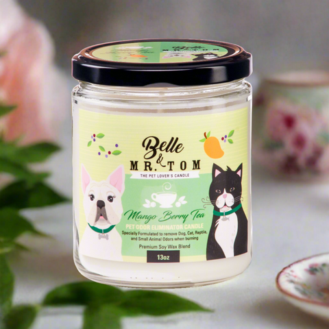 *Mango Berry Tea: Belle & Mr. Tom Pet Odor Eliminator Candle (13oz Jar)