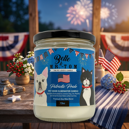 Patriotic Pride Pet Odor Eliminator Candle - Apple Cinnamon Bourbon Scented 13oz Soy Blend Candle for Dog & Cat Owners