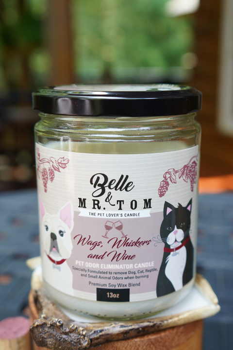 *Wags, Whiskers & Wine: Belle & Mr. Tom Pet Odor Eliminator Candle (13oz Jar)