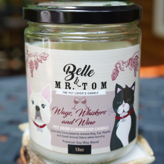 Wags, Whiskers and Wine: Pet Odor Eliminator Candle (13oz)