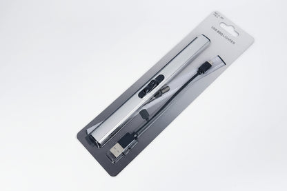 USB rechargeable lighter with packaging on a white background