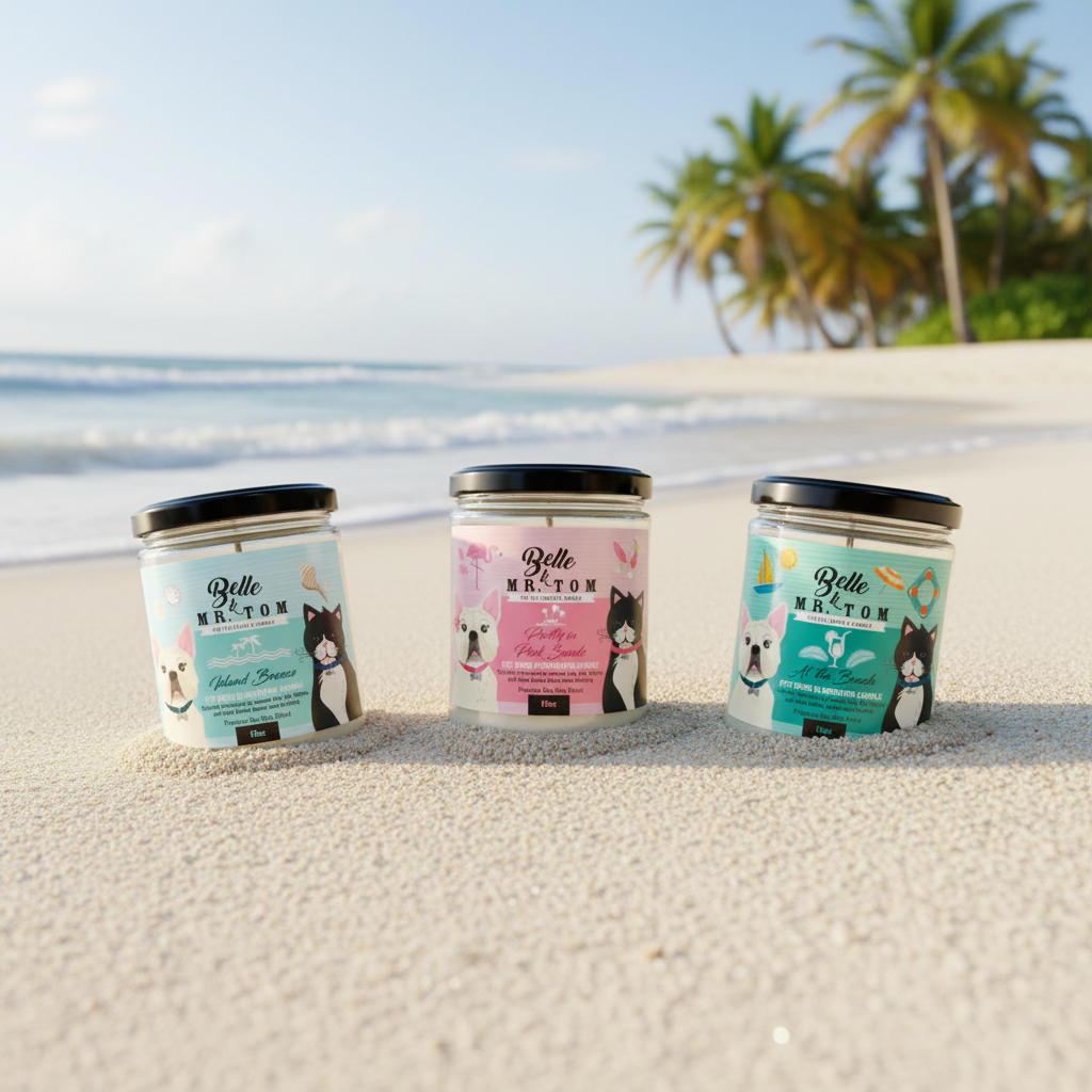 Beach Candle Gift Set - 3 Tropical & Coastal Pet Odor Eliminator Candles | Island Breeze, Pretty in Pink Sands & At the Beach